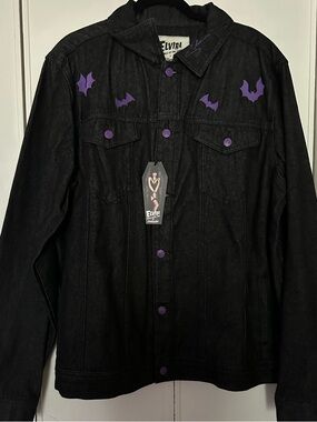 Elvira Black Denim Jacket with Purple Bat Accents
